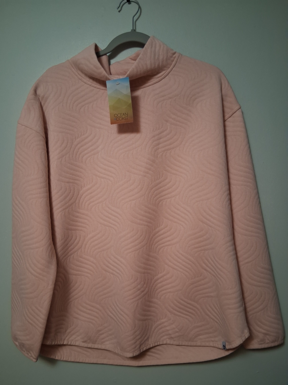 Ocean + Coast Long Sleeve Quilted Turtleneck / Cowl Neck Sweater Pink SZ M NWT